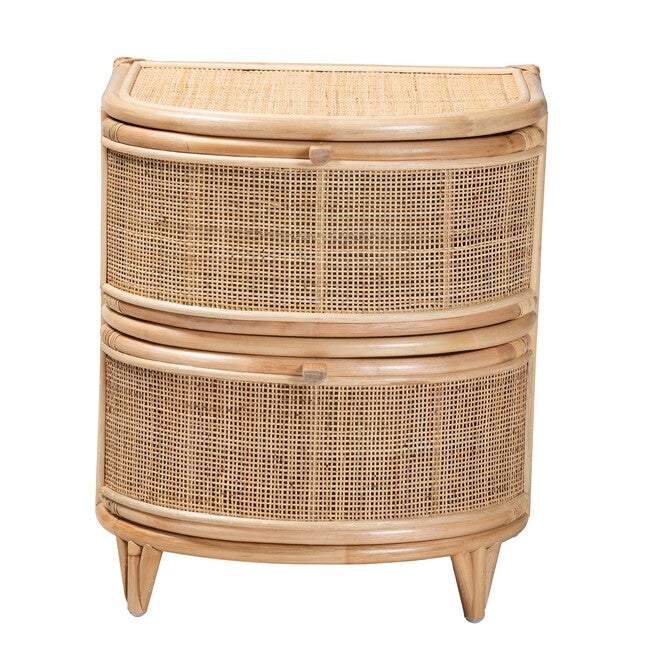 Oleta Modern Bohemian Natural Brown Rattan 2-Drawer Nightstand, , alternate image number null