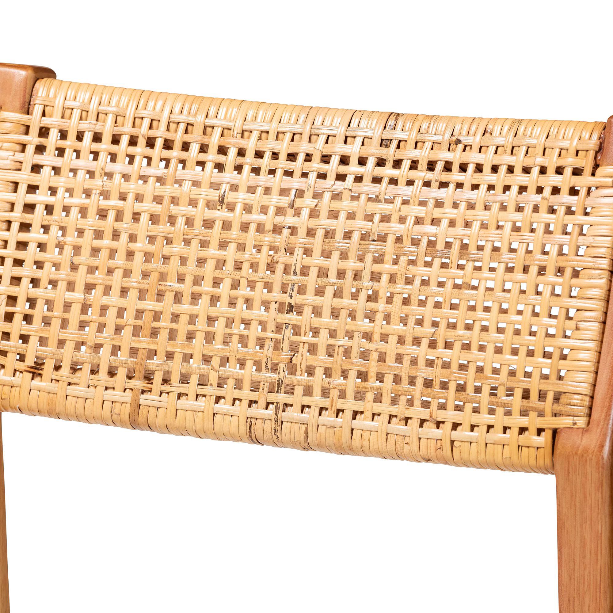 Chatura Natural Rattan and Mahogany Wood 2-Piece Bar Stool Set, HONEY, alternate image number 4