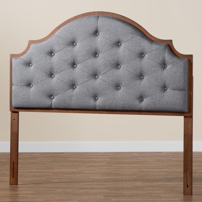 Premala Classic And Traditional Grey Fabric And Walnut Brown Finished Wood King Size Headboard, , alternate image number null