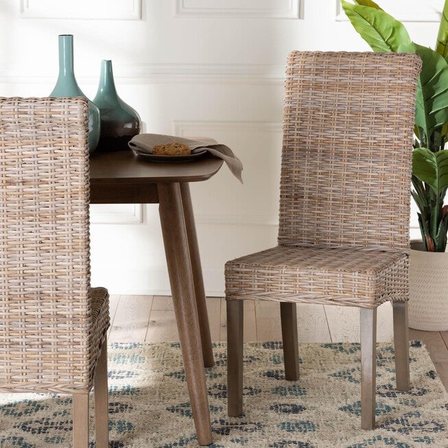 Santiago Bohemian Grey Natural Kubu Rattan and Mango Wood Dining Chair, , alternate image number 12