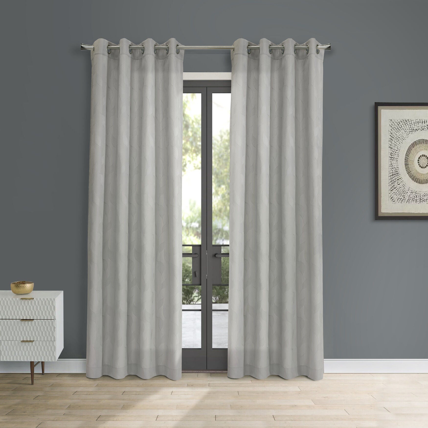 Corsica Light Filtering Grommet Curtain Panel, GREY, hi-res image number 0