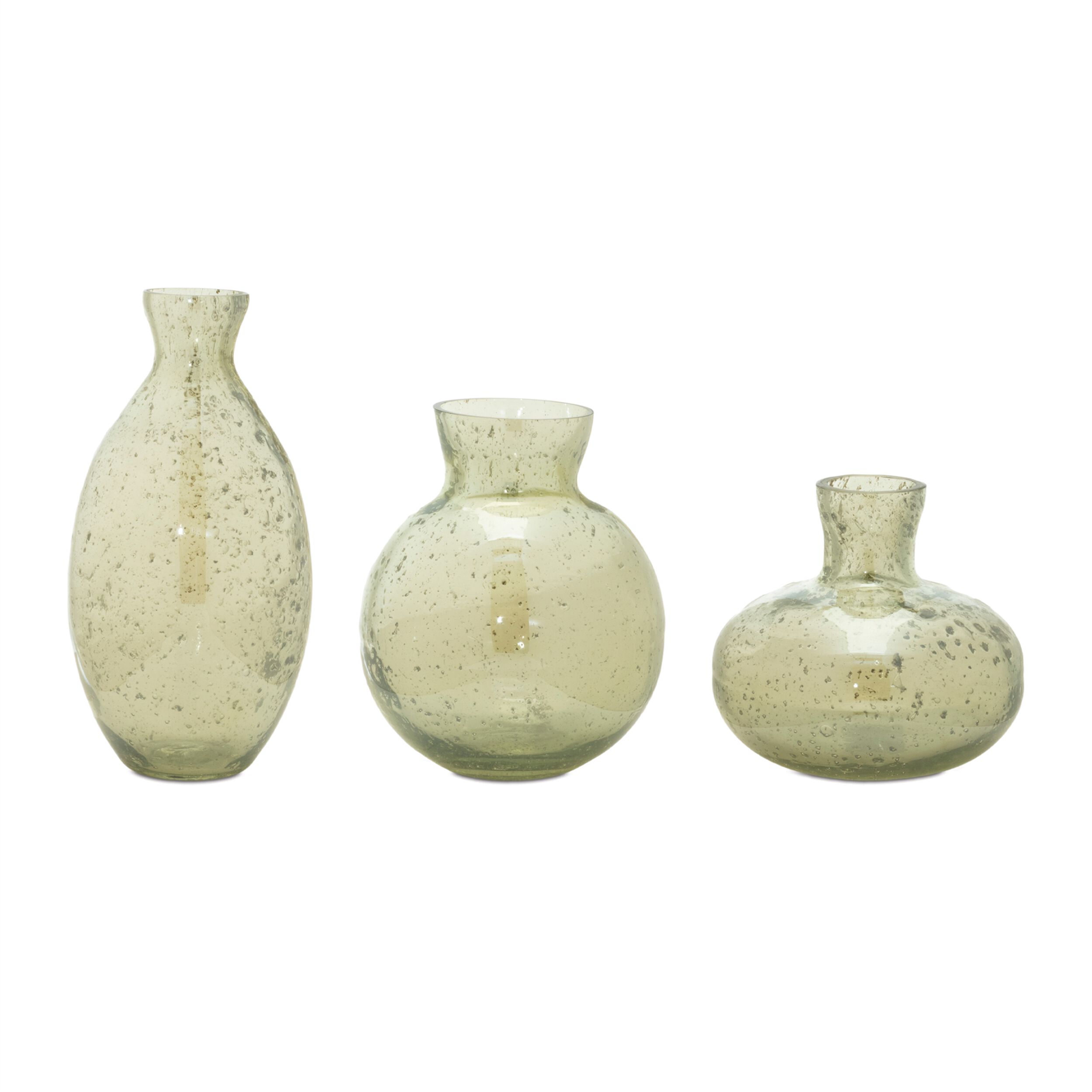 Bubbled Glass Bud Vase Set of 3, GREEN GRAY, hi-res image number 0