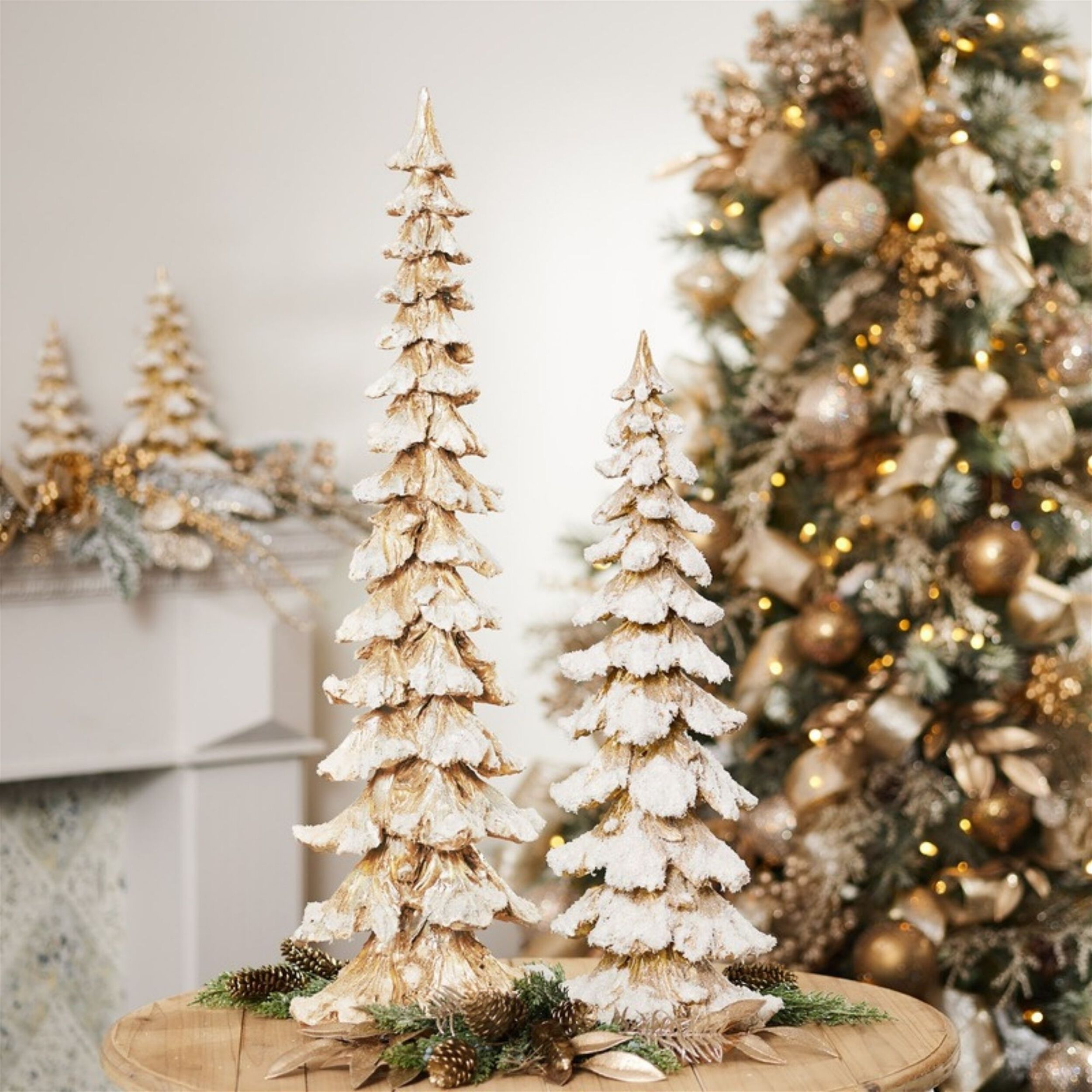 Gold Flocked Pine Tree 26 inchesH, GOLD WHITE, alternate image number 3