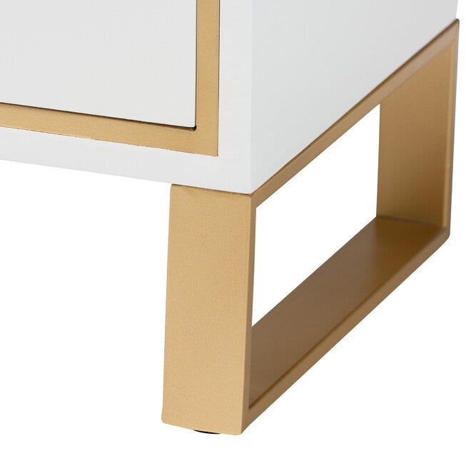 Giolla Contemporary Glam And Luxe White Finished Wood And Gold Metal 2-Drawer Nightstand, , alternate image number null