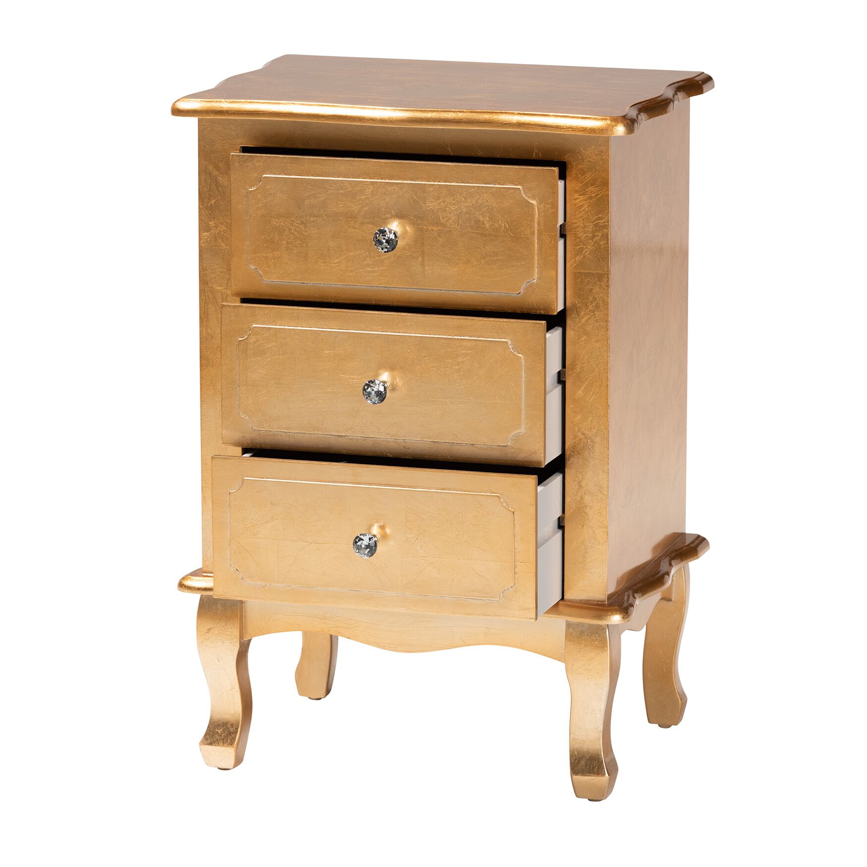 Newton Classic And Traditional Gold Finished Wood 3-Drawer Nightstand, , alternate image number 6