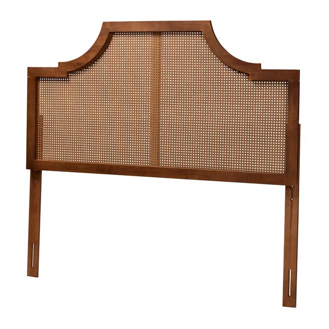 Risha Mid-Century Modern Ash Walnut Finished Wood And Rattan King Size Headboard, ASH WALNUT, hi-res image number null