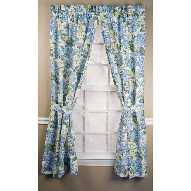 Hydrangea Long Length Tailored Pair With Tiebacks, BLUE, hi-res image number 0