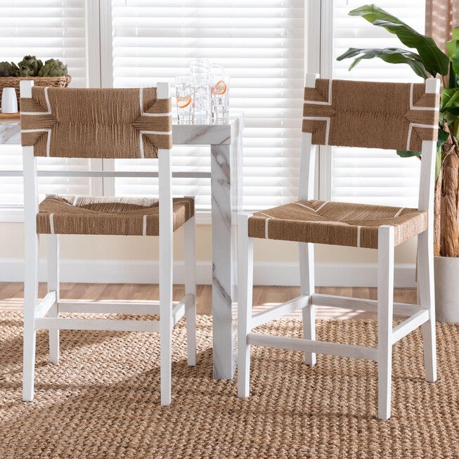 Talli Bohemian Paper Loom and White Mahogany Wood 2-Piece Counter Stool Set, BROWN, alternate image number null
