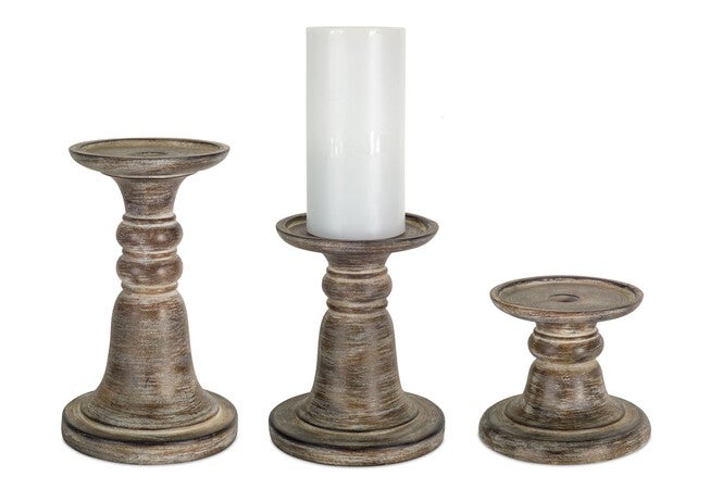 Candle Holder (Set of 3) 5 inchesH, 7 inchesH, 9.25 inchesH Stone Powder/Resin, BROWN/WHITE, hi-res image number 0