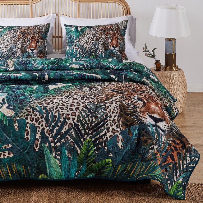 Jungle Cat Teal Quilt Set, TEAL, hi-res image number null