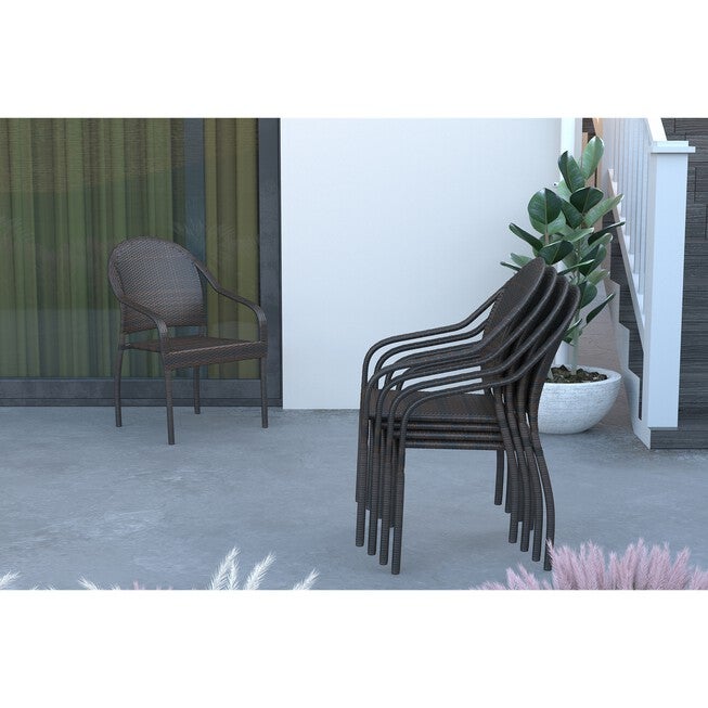 Rhodos Café Stacking Chair in Mocha All-weather Wicker - 4pk, , alternate image number 6