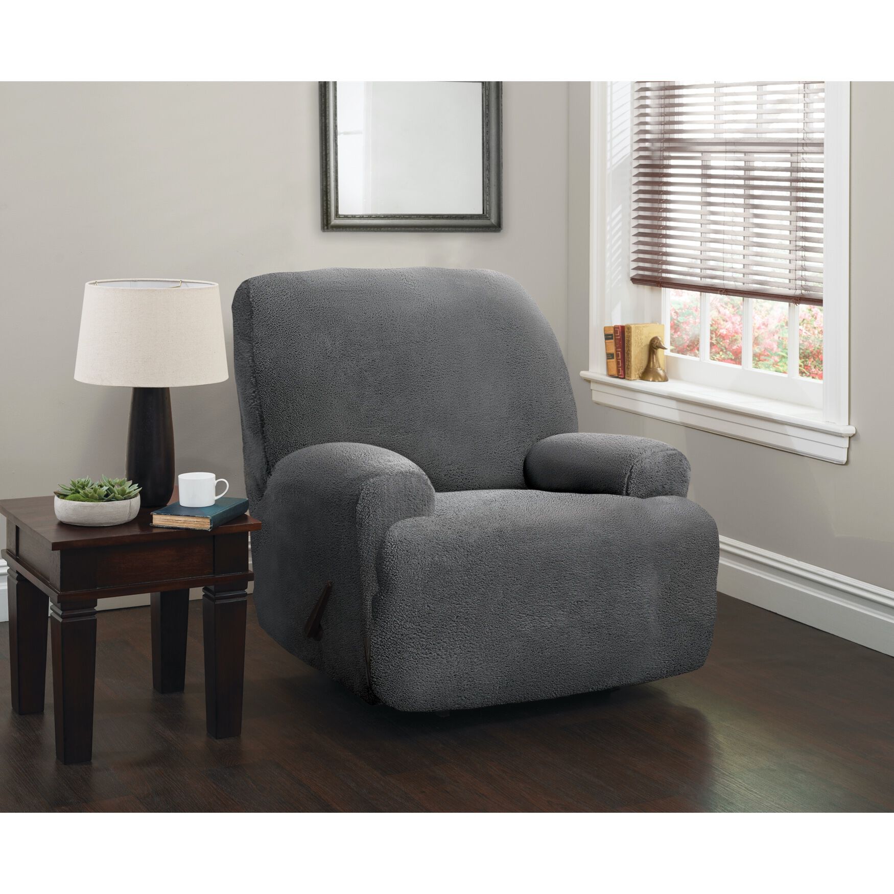 Stretch Sherpa Jumbo Recliner Cover Slipcover, Grey King Size