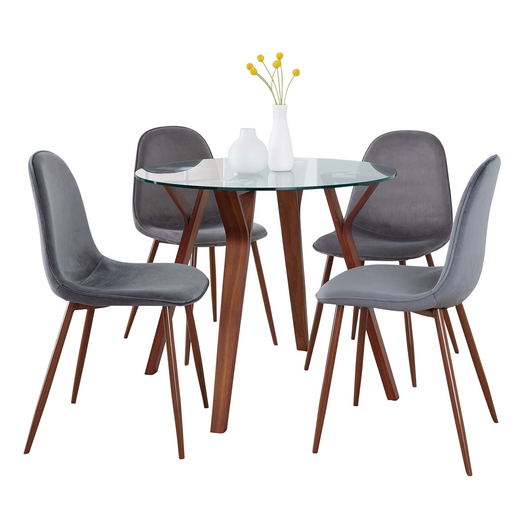 Folia Round Pebble Dining Set - 5 Piece, WALNUT GLASS GREY, hi-res image number 0