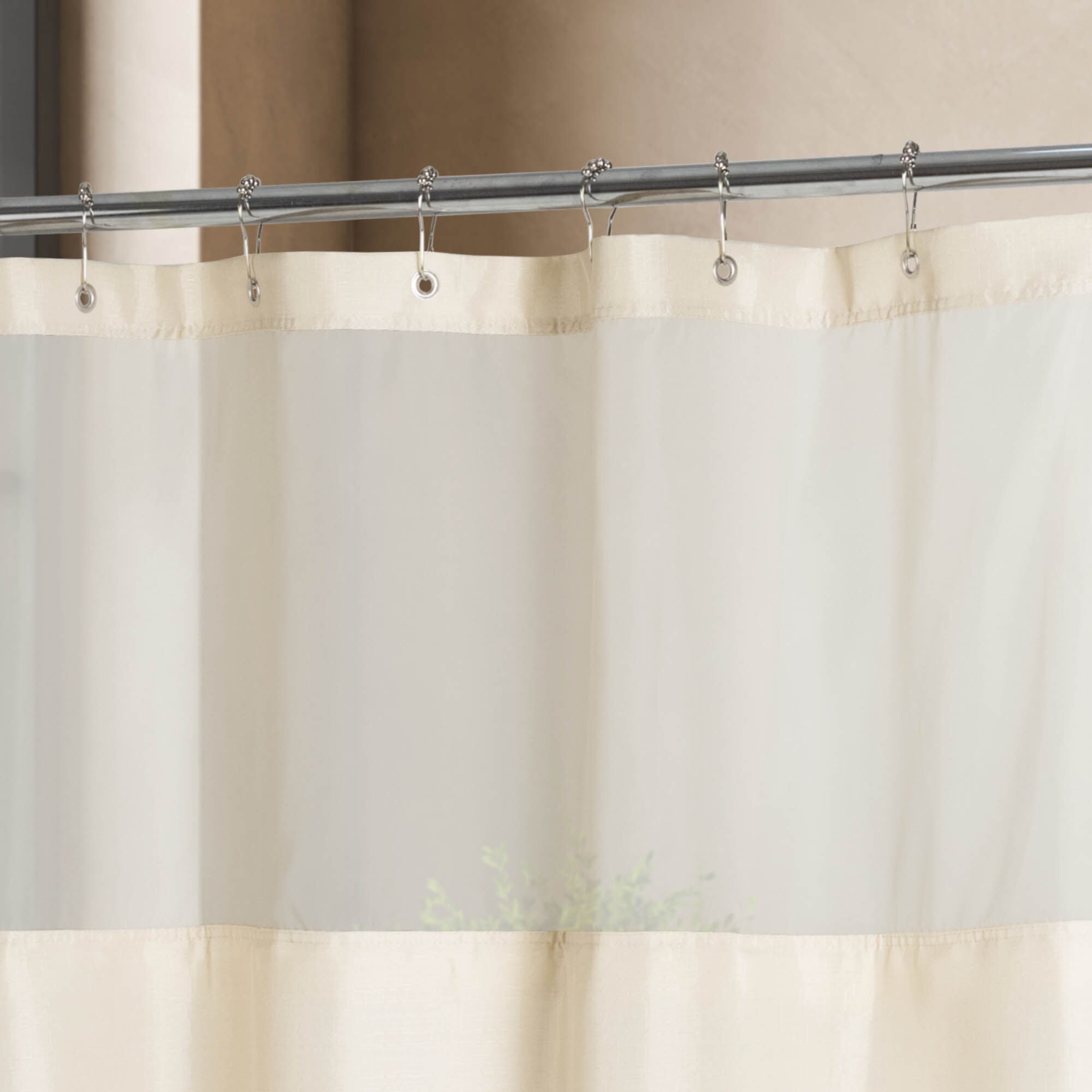 Slub Linen Texture Shower Curtain with Snap-in Liner, Hooks Included, LINEN, alternate image number 1