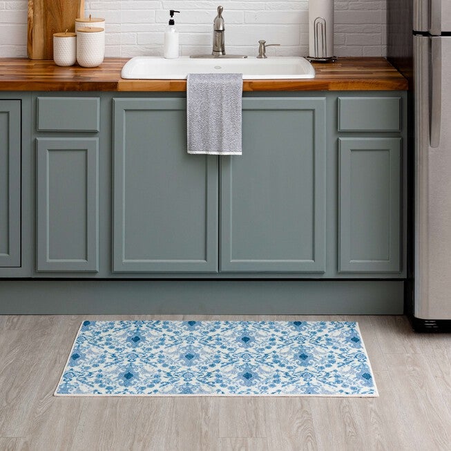 Damask Tile Navy Kitchen Rug, , alternate image number null