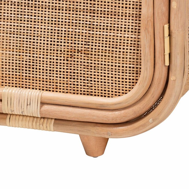 Keita Bohemian Natural Rattan And Mahogany Wood Nightstand, , alternate image number null