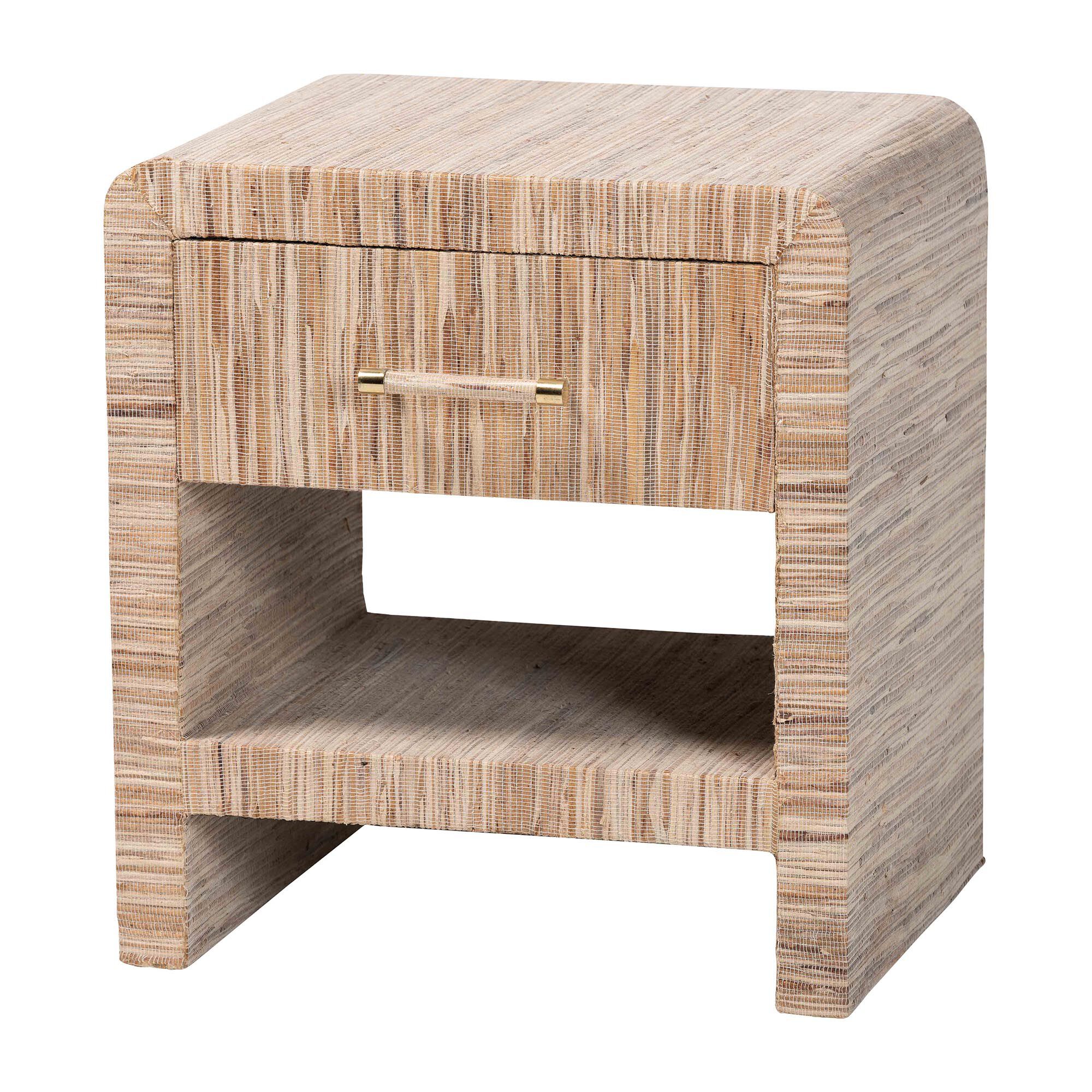 Callan Bohemian Woven Natural Grasscloth 1-Drawer Nightstand, NATURAL, alternate image number 1