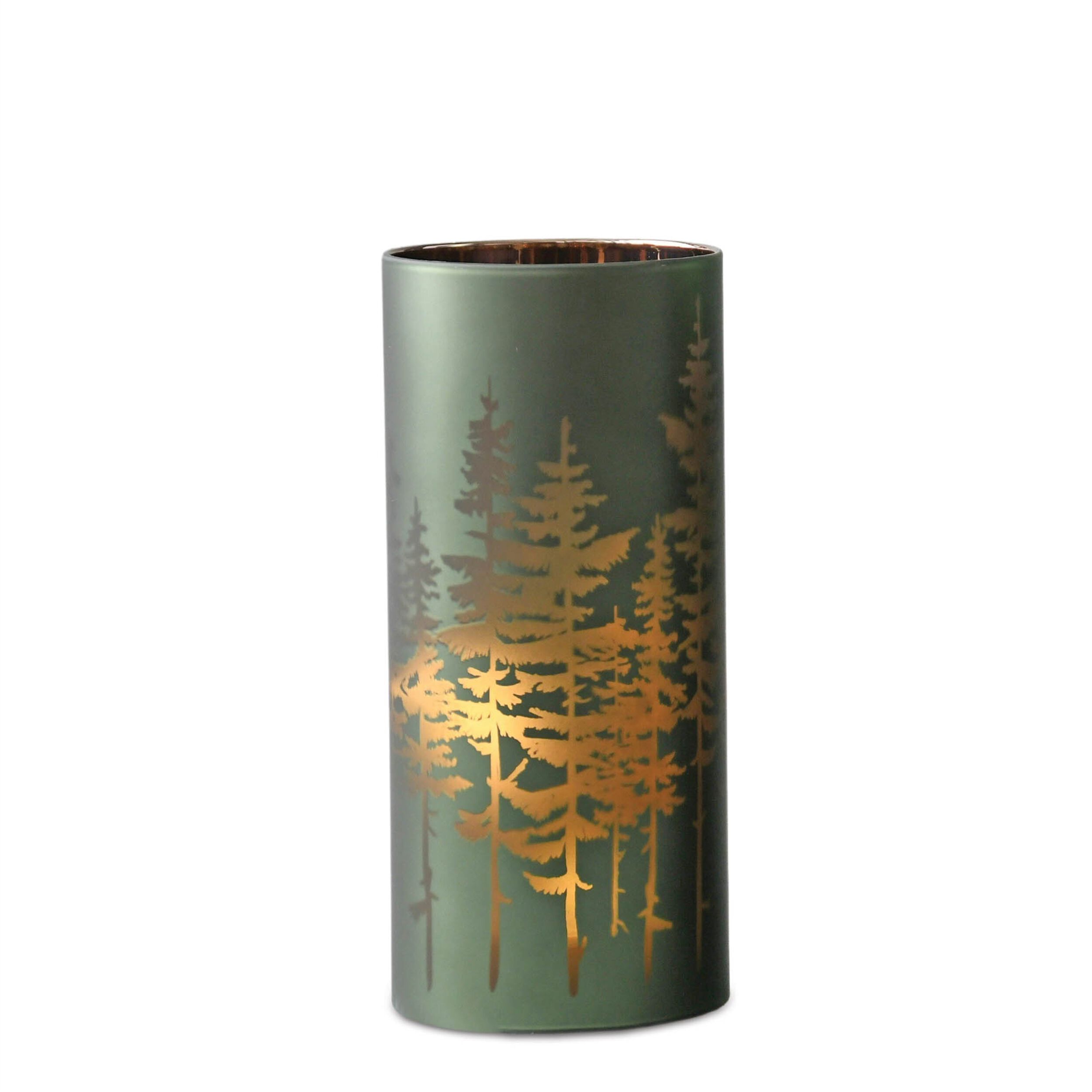 Frosted Pine Trees Glass Candle Holder (Set of 2), GREEN, alternate image number 4