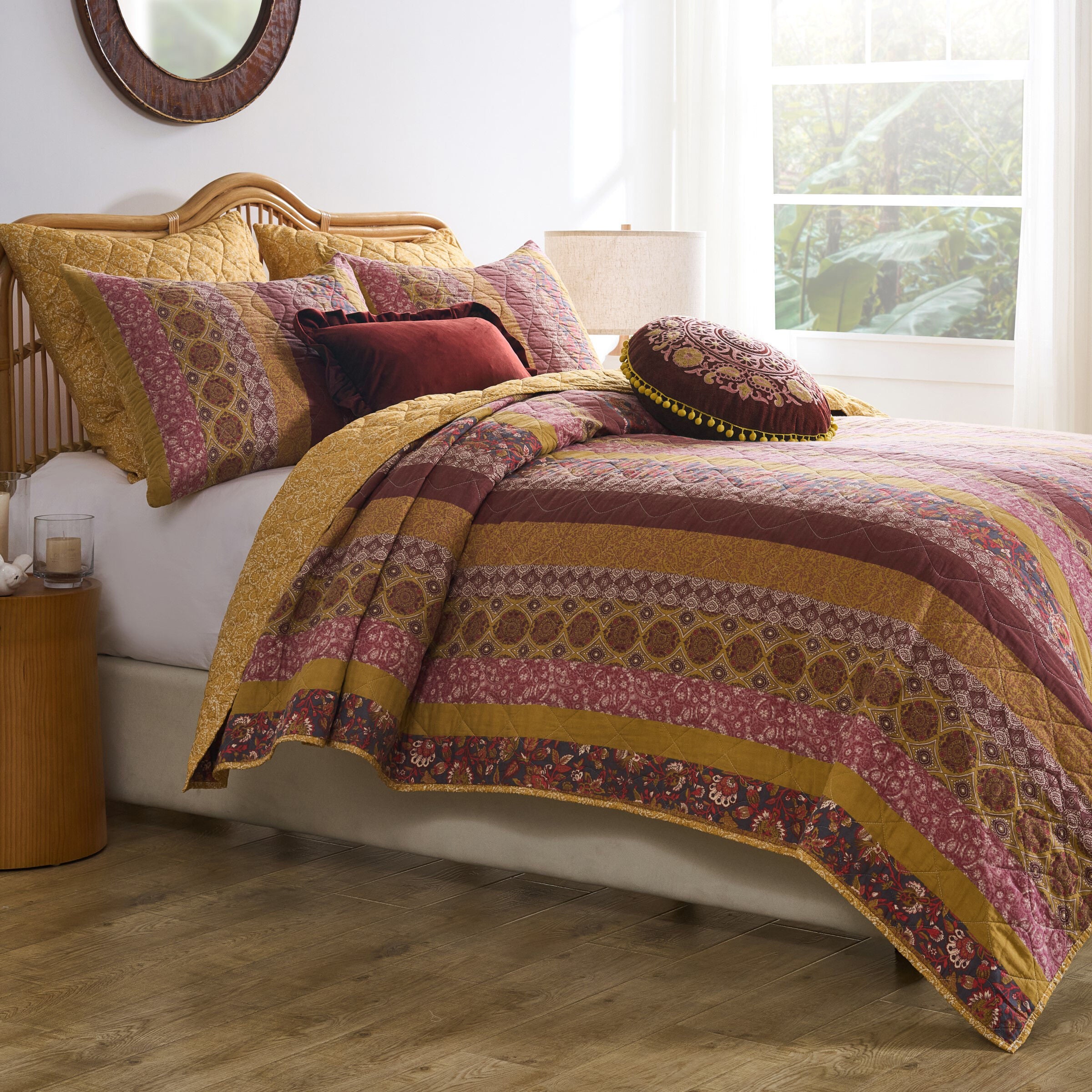 Marigold Vintage Floral Patchwork Finely Stitched Quilt Set, SUNSET, alternate image number 4