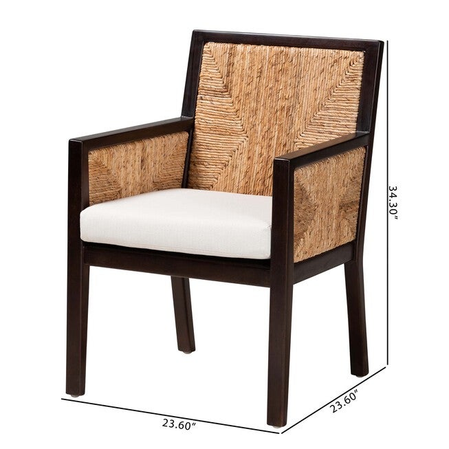 Joana Modern Bohemian Dark Brown Mahogany Wood And Natural Seagrass Dining Arm Chair, , alternate image number 8