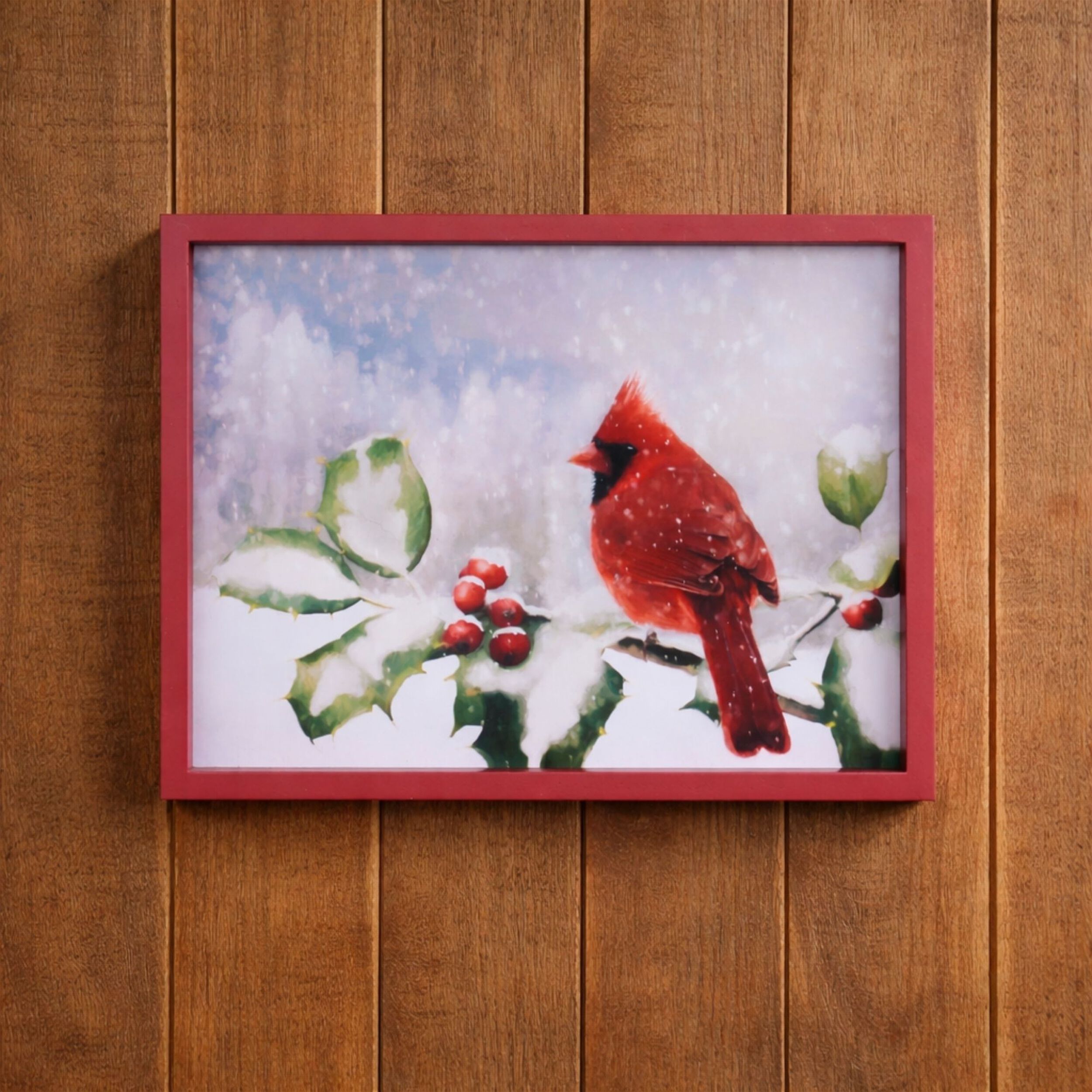 Framed Cardinal and Holly Winter Wall Art 15.5 inchesL, RED, alternate image number 3