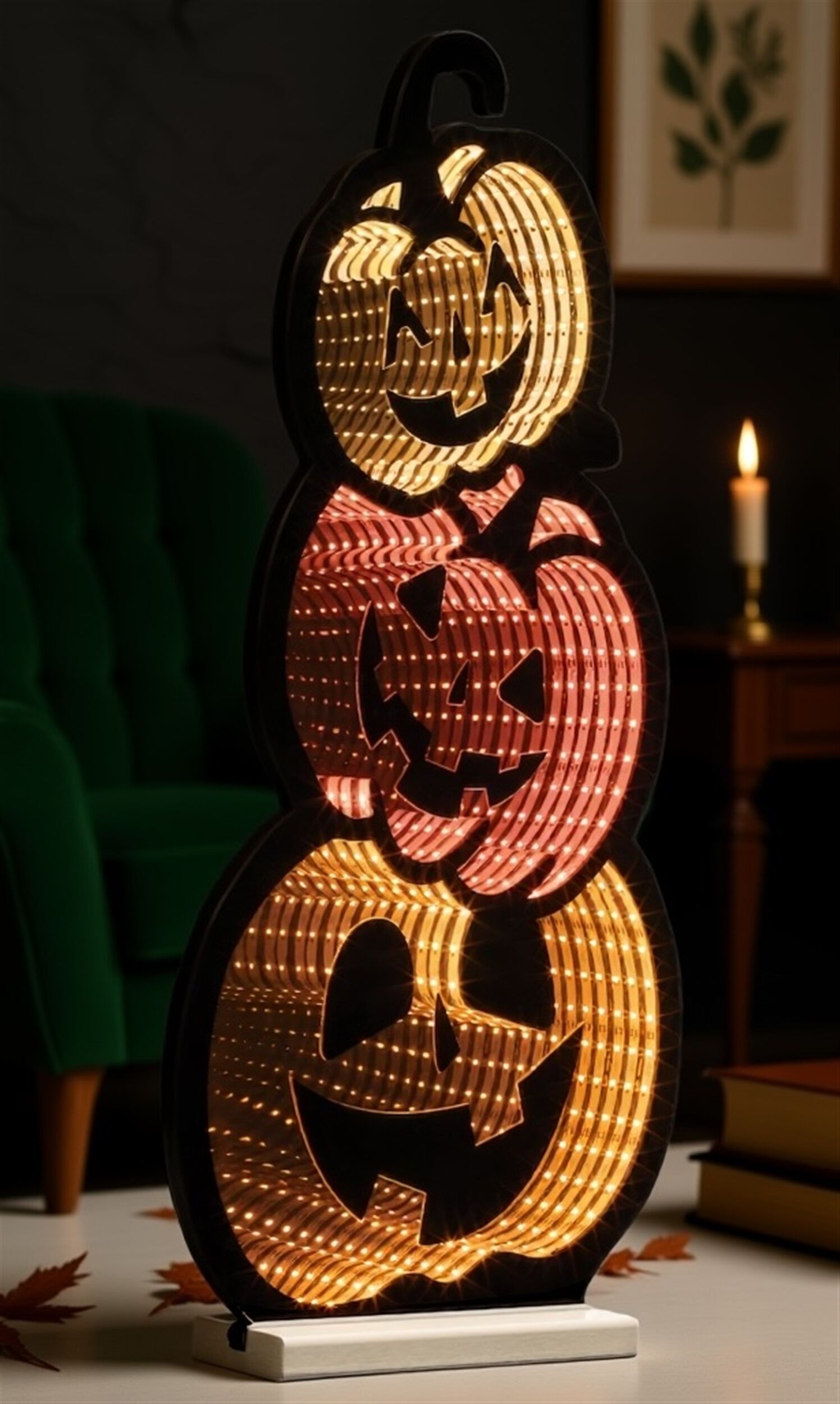 Triple Jack-o-Lantern Ekkolight 23 inchesH, ORANGE BLACK YELLOW, hi-res image number 0