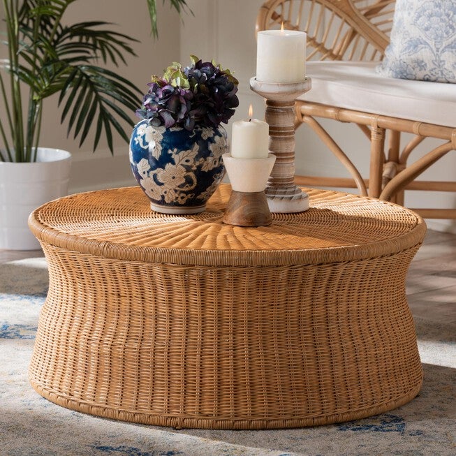 Caroline Round Natural Rattan Coffee Table, LIGHT HONEY, hi-res image number null