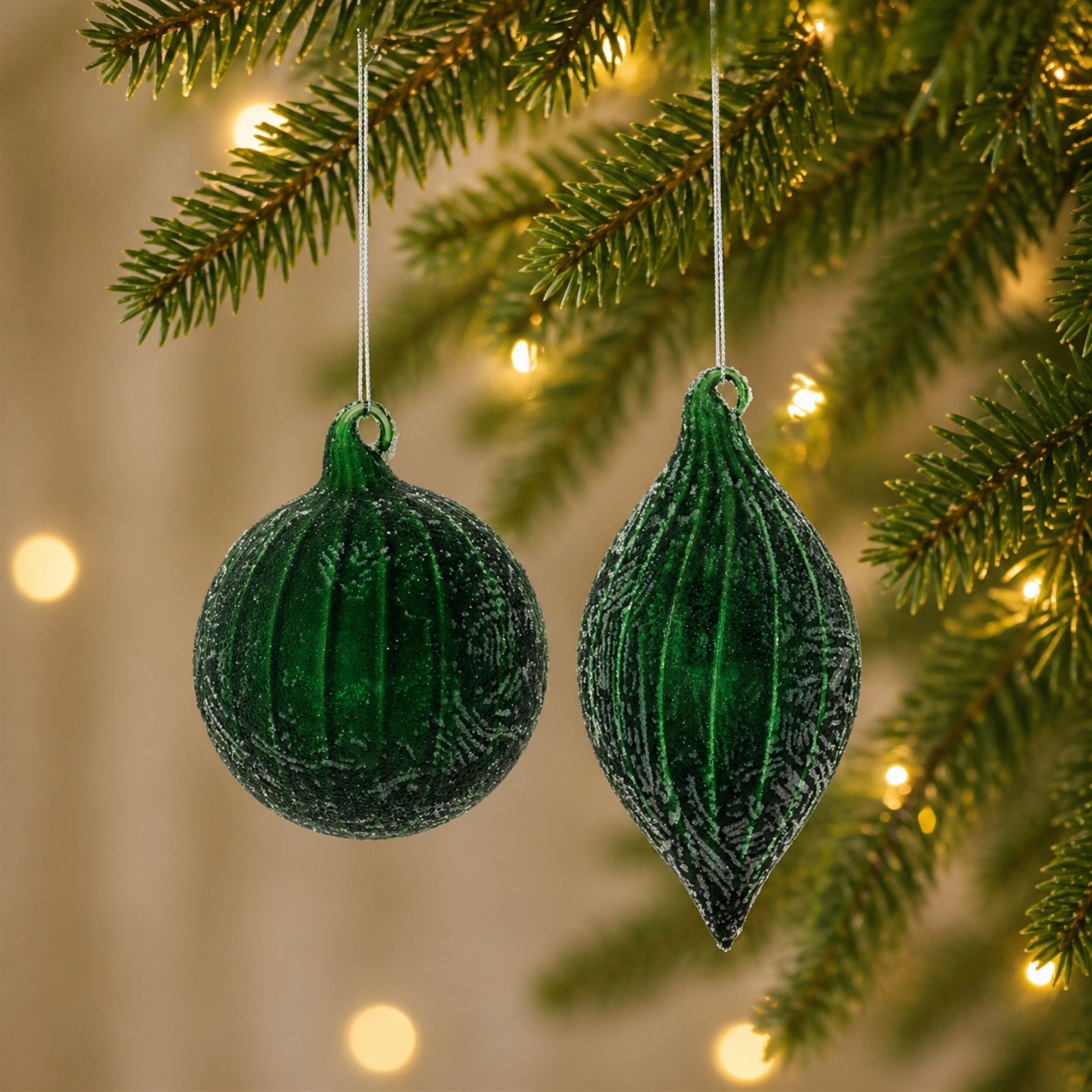 Beaded Glass Ornament (Set of 6), GREEN GRAY, alternate image number 2