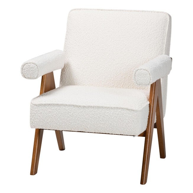 Georgina Japandi Cream Boucle and Walnut Brown Wood Accent Chair, CREAM, alternate image number null