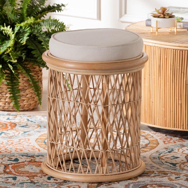 Junius Bohemian Natural Rattan Ottoman Footstool, , alternate image number 3