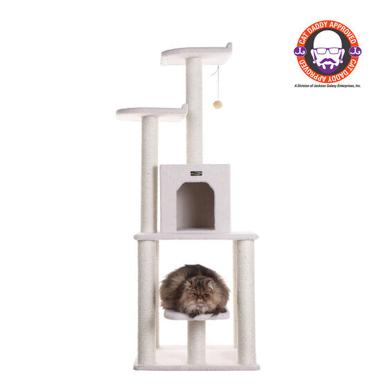 Classic 62" Real Wood Cat Tree With Levels, Condo And Two Perches, IVORY, hi-res image number null