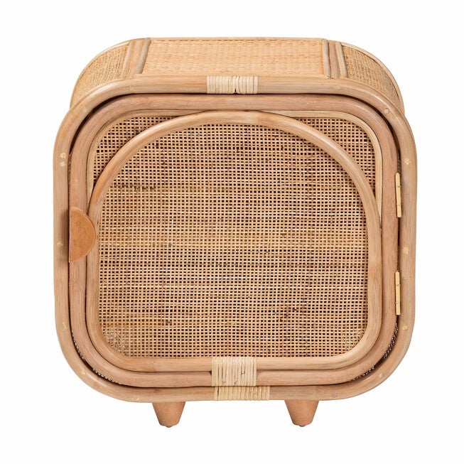 Keita Bohemian Natural Rattan And Mahogany Wood Nightstand, , alternate image number null