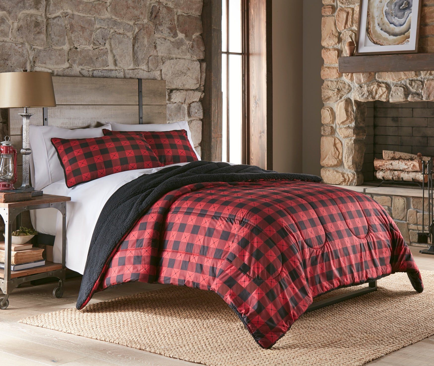 Reversible Micro Flannel&reg; Sherpa 3-Pc. Comforter Set, BUFFALO CHECK RED, hi-res image number 0