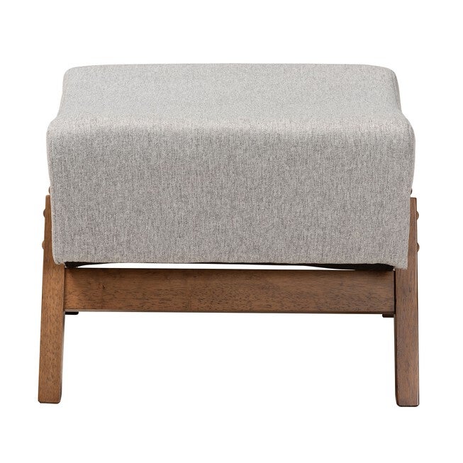 Hanson Mid-Century Modern Dark Grey Fabric And Walnut Brown Finished Wood Ottoman, , on-hover image number null