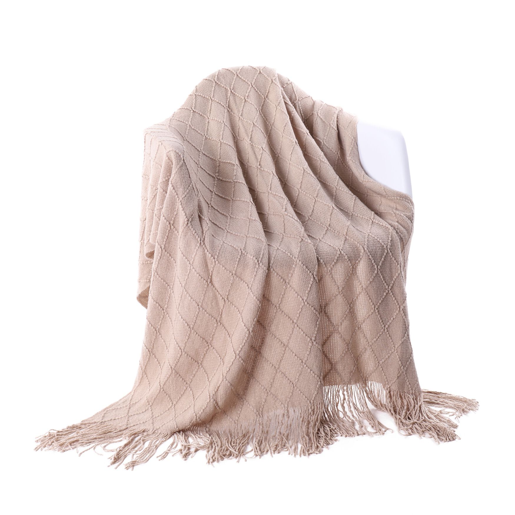 Battilo Home Soft Throw Blanket Warm & Knitted Blankets with Decorative Fringe Lightweight for Bed or Sofa Decorative, 52 inchesx80 inches, BEIGE, hi-res image number 0