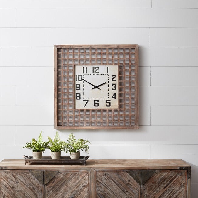 Lattice Wood Wall Clock 29.5 inchesSQ, BEIGE, alternate image number null