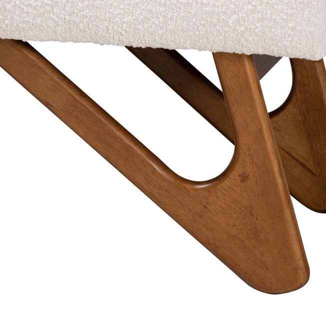 Rika Japandi Cream Boucle Fabric And Walnut Brown Finished Wood Bench, , alternate image number 3