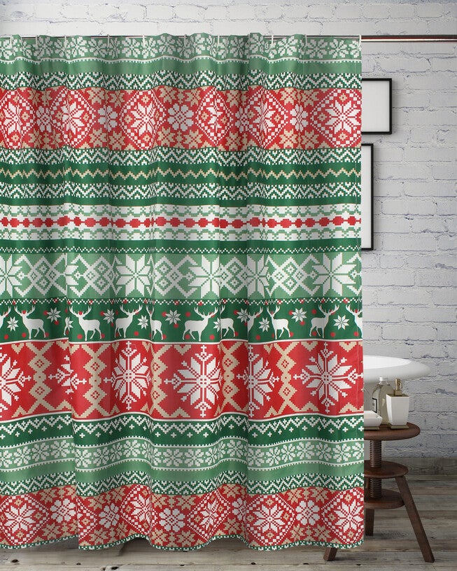 Greenland Home Fashions™ Fair Isle Bath and Shower Curtain, RED, hi-res image number 0