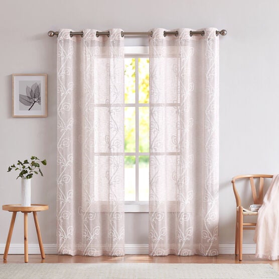 Stella Semi Sheer Floral Grommet Panel Pair, BLUSH, hi-res image number null