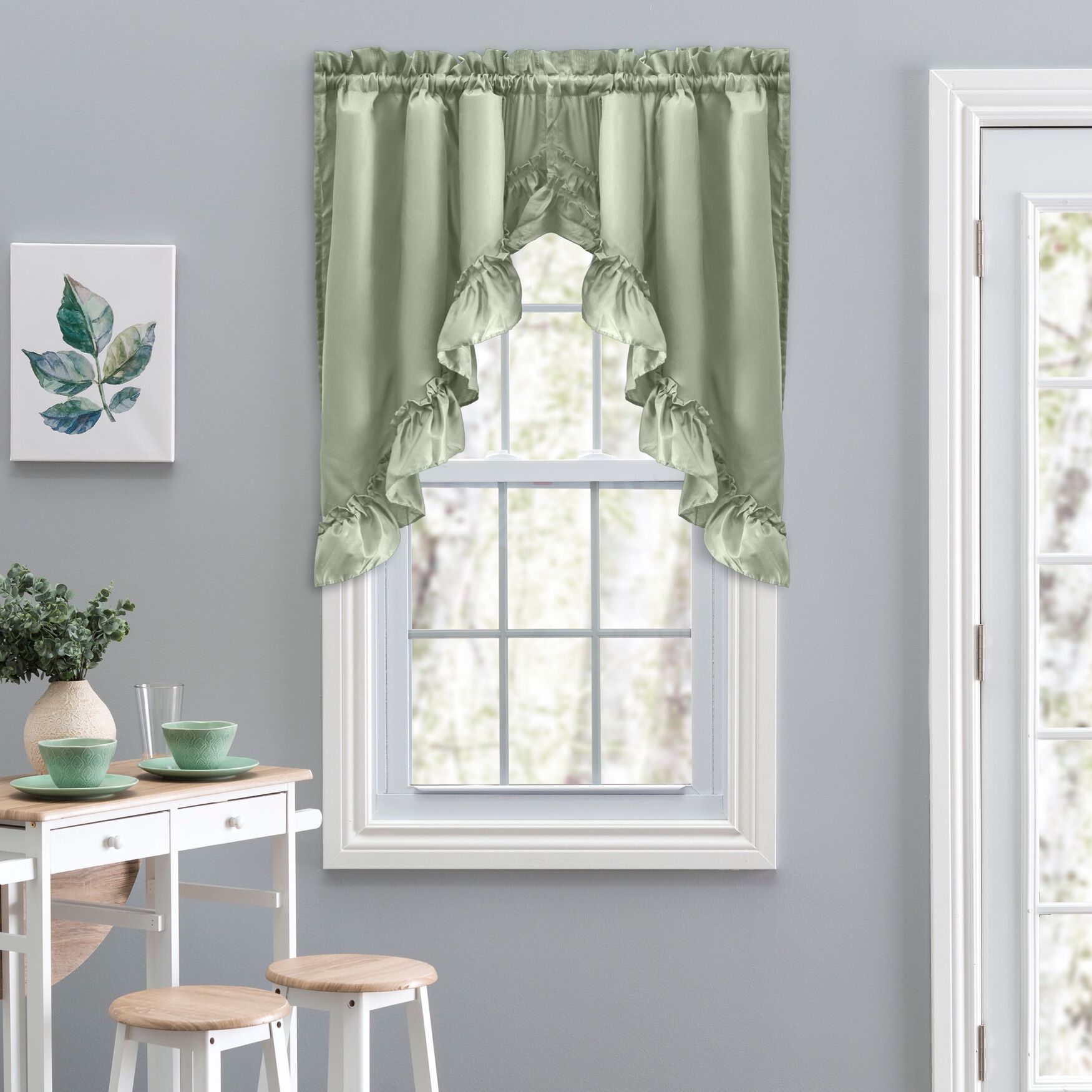 Stacey Curtain Ruffled Swag, SAGE, hi-res image number 0