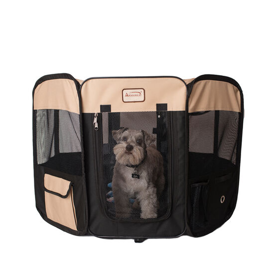 Portable Pet Dog Kitten Playpen In Black And Beige Combo, , on-hover image number null