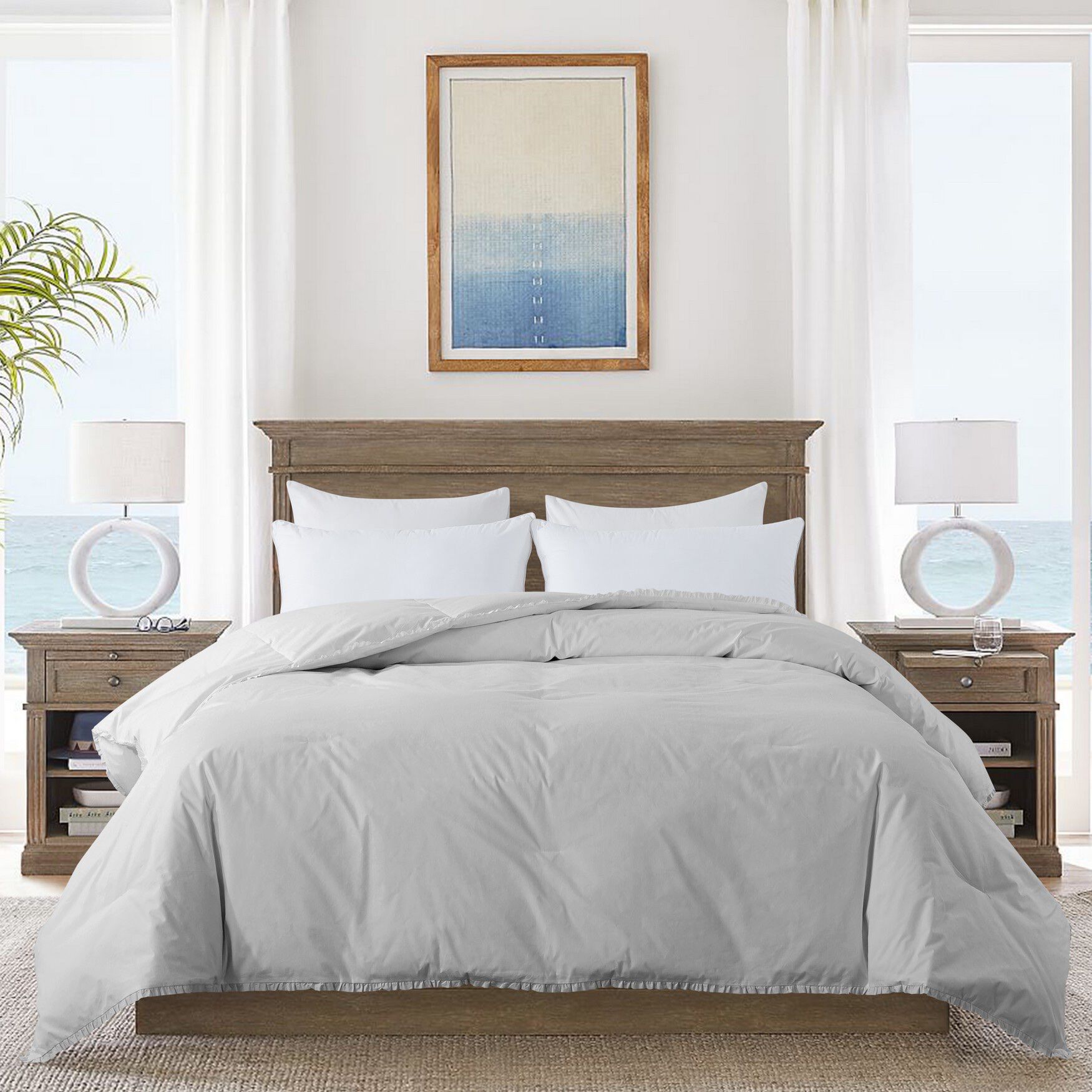Ruffled Edge Down Comforter , GREY, hi-res image number 0