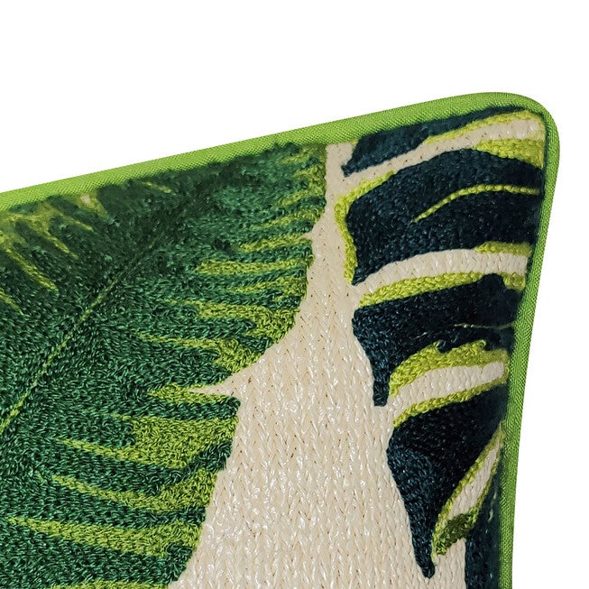 New York Botanical Garden® Indoor/Outdoor Raffia Embroidered Leaves Decorative Throw Pillow 12X20, Green Multi, , alternate image number 2