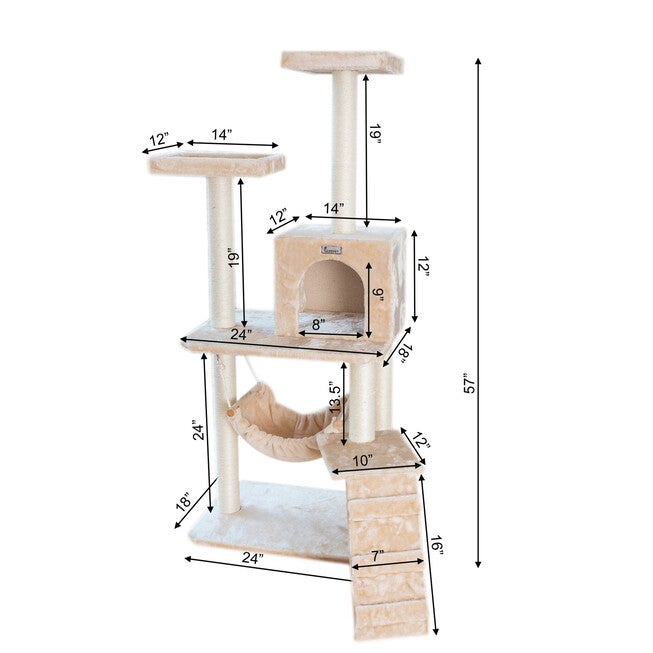 Gleepet 57 inches Real Wood Cat Tree With Perches, Running Ramp, Condo And Hammock, , alternate image number 5