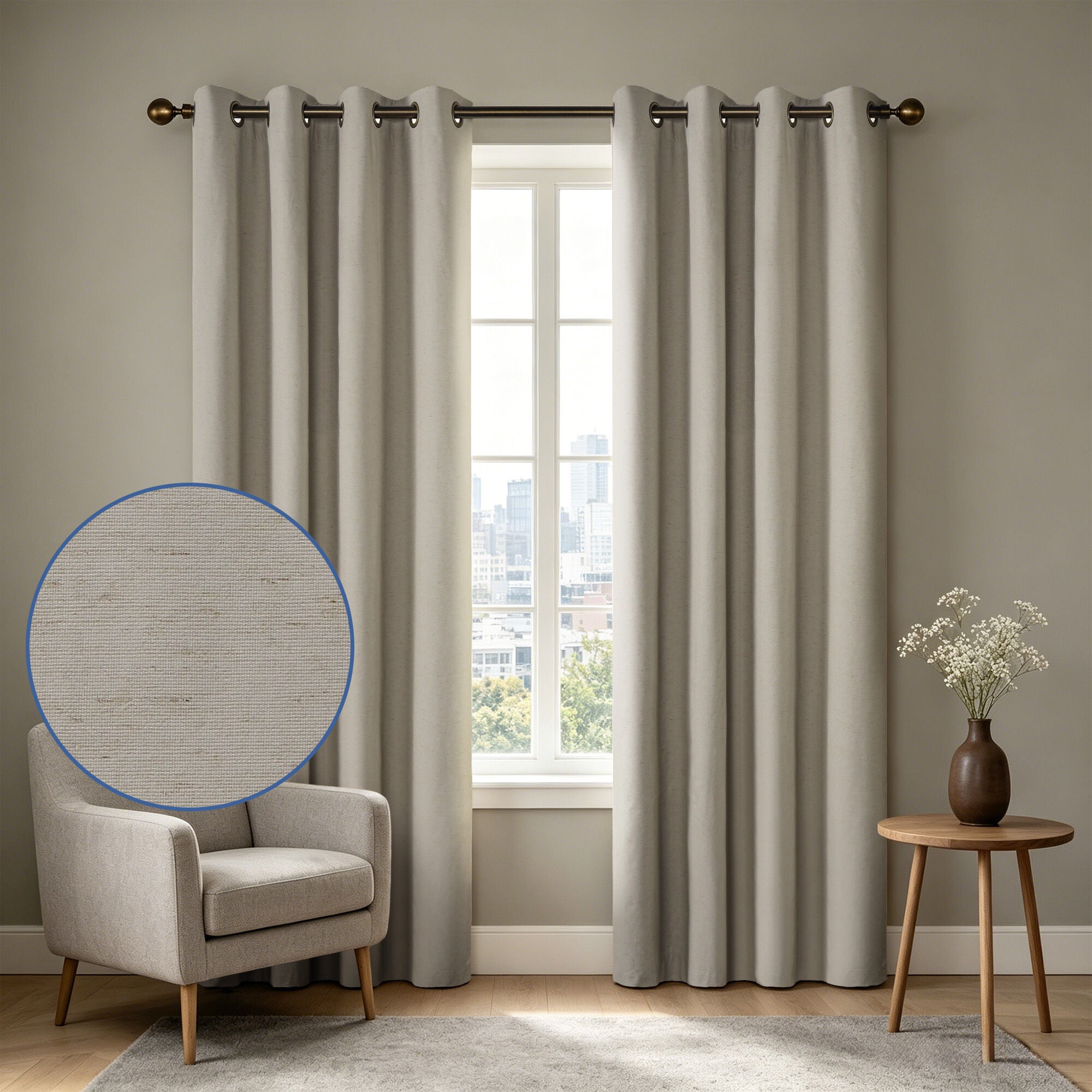 Blackout Linen Blend Grommet Panel Pair, TAUPE, hi-res image number 0