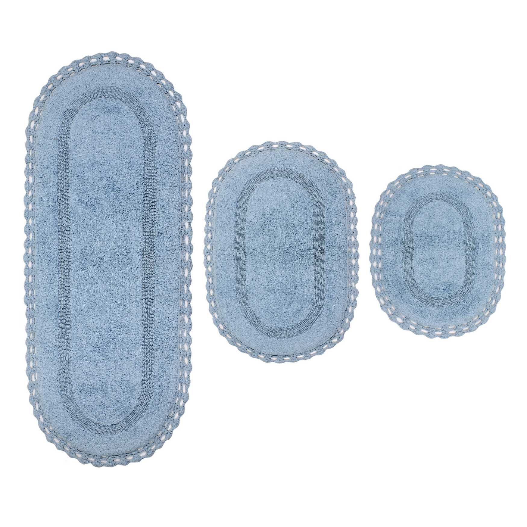 Hampton Crochet 3 Piece Bath Rug Collection, BLUE, hi-res image number 0