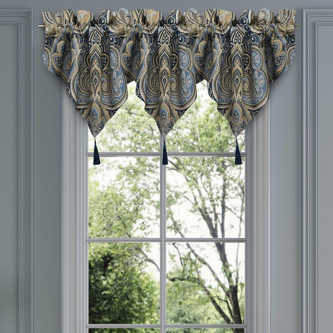 Messina Navy Window Ascot Valance, NAVY, hi-res image number 0