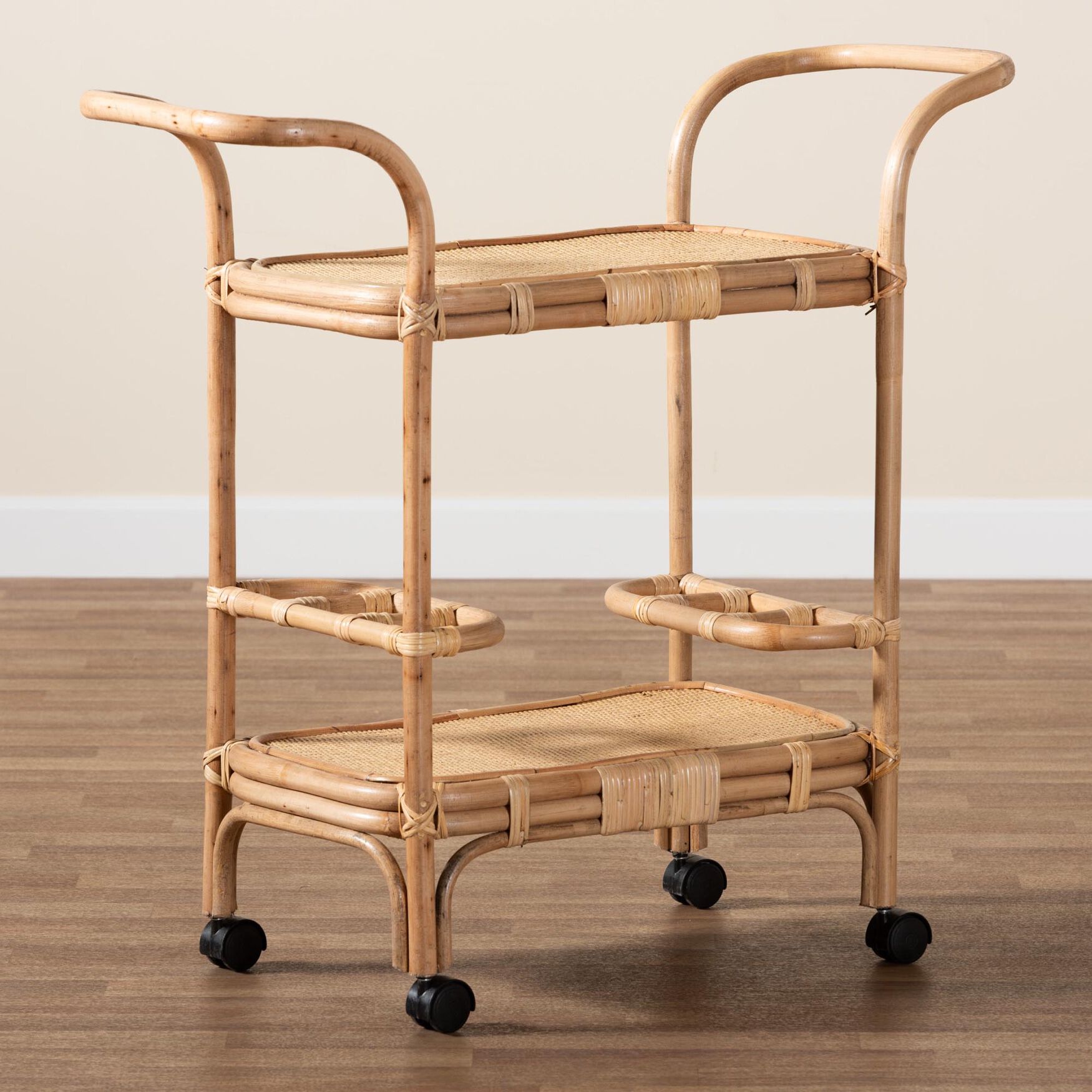Hadia Modern Bohemian Natural Brown Rattan Wine Cart, , alternate image number 8