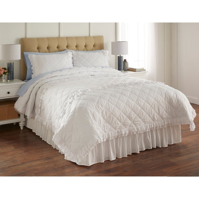 Grace Eyelet Ruffle Quilt, WHITE, hi-res image number 0