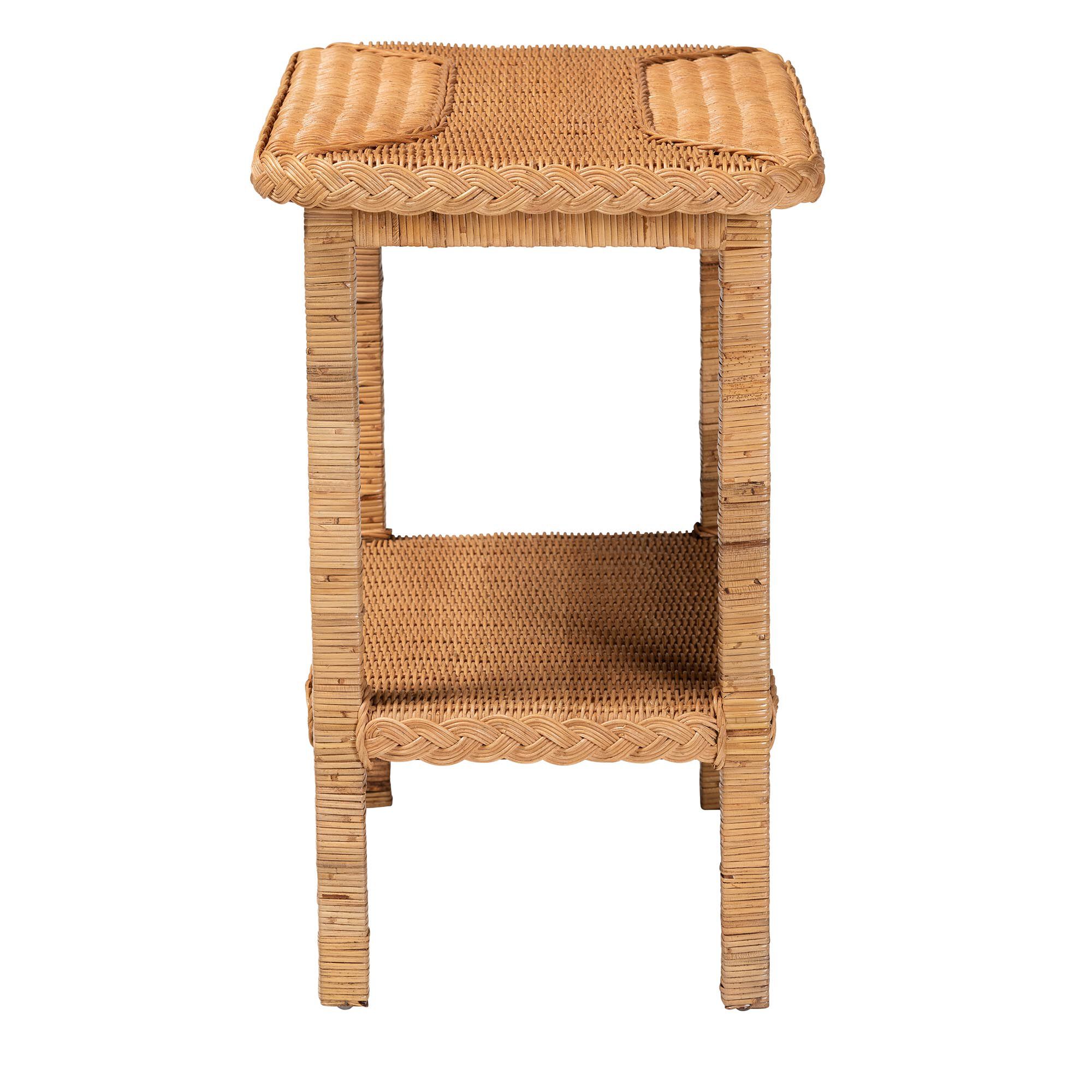Minahasa Bohemian Light Honey Braided Rattan Side Table, HONEY, alternate image number 3